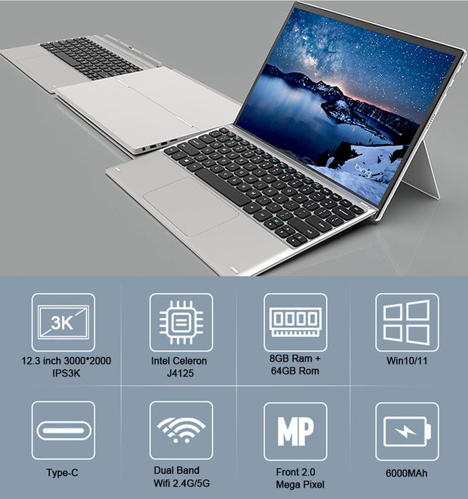 12.3 inch 2 in 1 Laptop J4125 Quad Core 8G RAM and windows 11